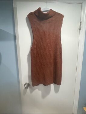 Free People Sleeveless Turtleneck Tunic Sweater - Rust Brown